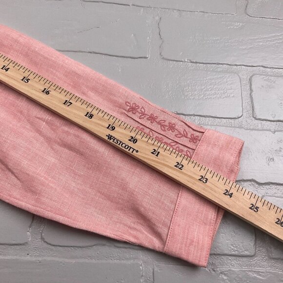 J. Jill Blouse Women Small Pink Embroidery Floral Shacket Linen Cottage Core - Picture 7 of 10